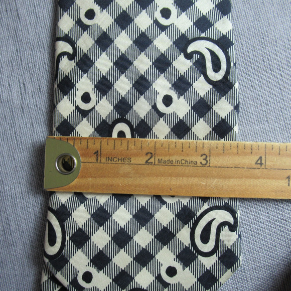 Vtg Hugo Boss Luxury Tie Black Cream Paisley Check Print 60" Silk Necktie Italy - Picture 4 of 7